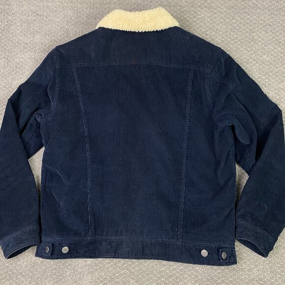 Old Navy Sherpa Lined Corduroy Trucker Jacket Men's Large Navy Blue Heavyweight - Picture 4 of 14